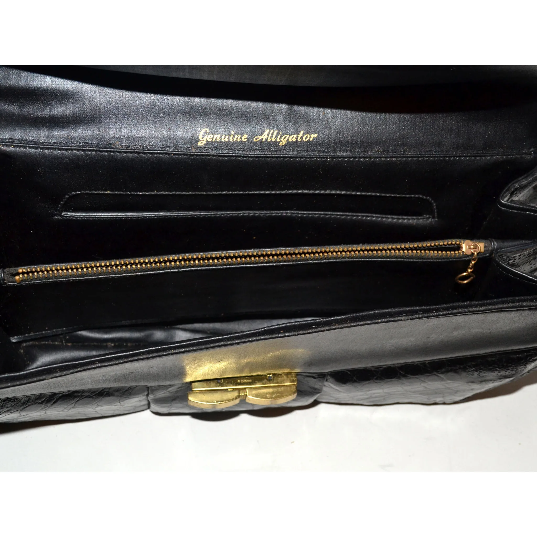 Black Curved Genuine Alligator Purse