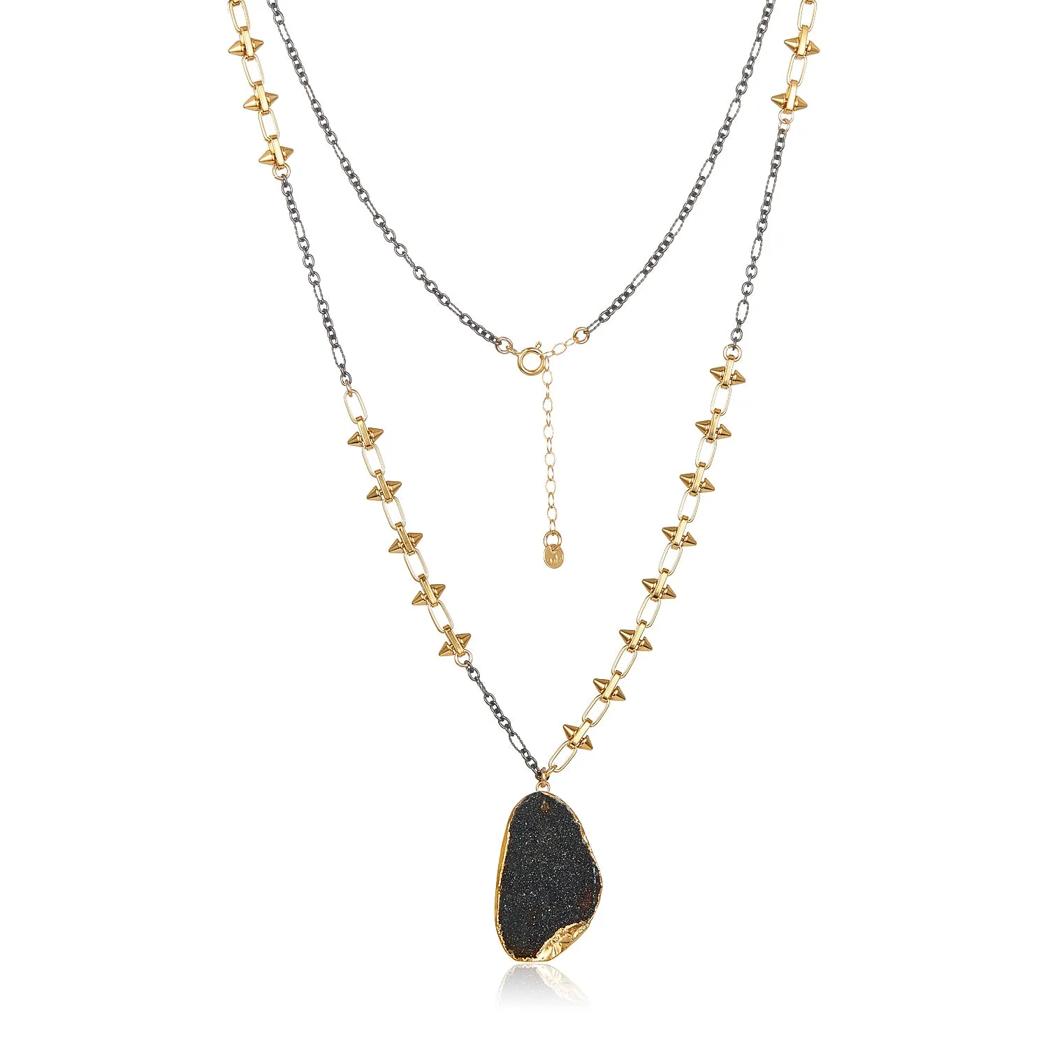 Black Druzy Pendant Necklace