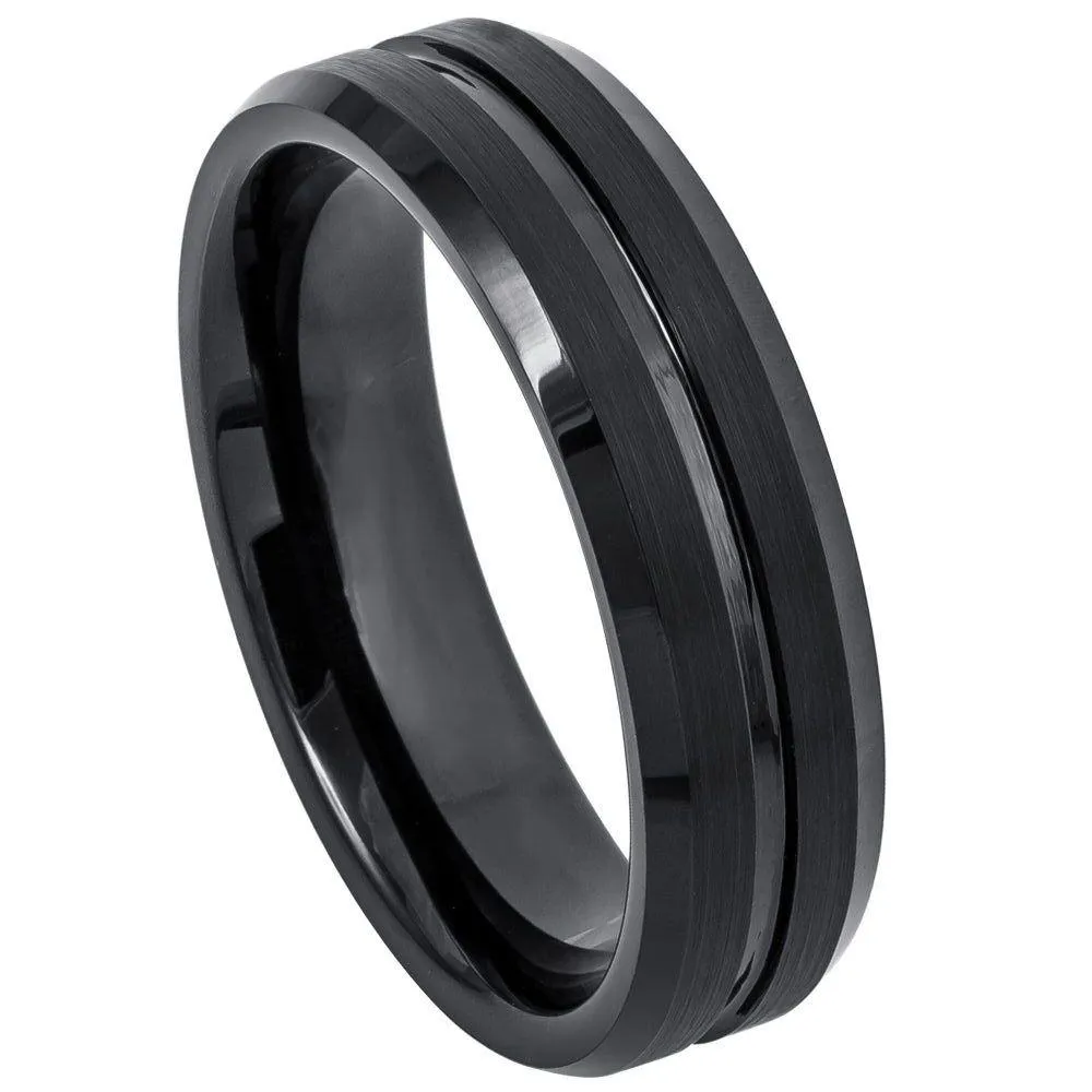 Black IP Plated Shiny Grooved Center Brushed Beveled Edge - 6mm