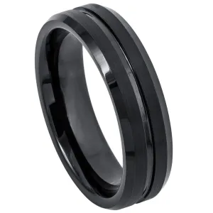 Black IP Plated Shiny Grooved Center Brushed Beveled Edge - 6mm