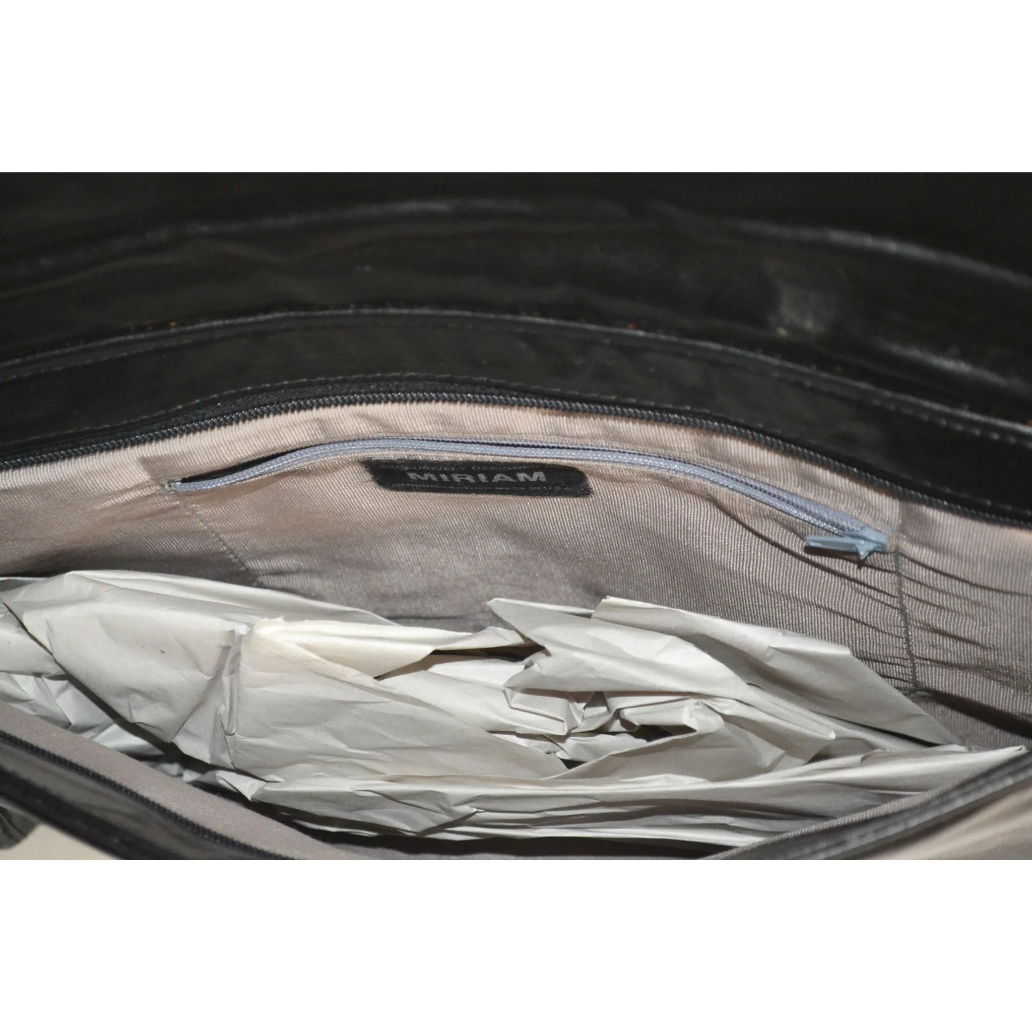 Black Leather Patched Clutch Purse By Miriam