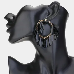 Black Sequin Fringe Hoop Fun Fashion Earrings | 2.5" | 618524