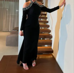 Black Shiny Strapless Gown Dress