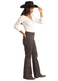 Black Studded High Rise Flare Jean