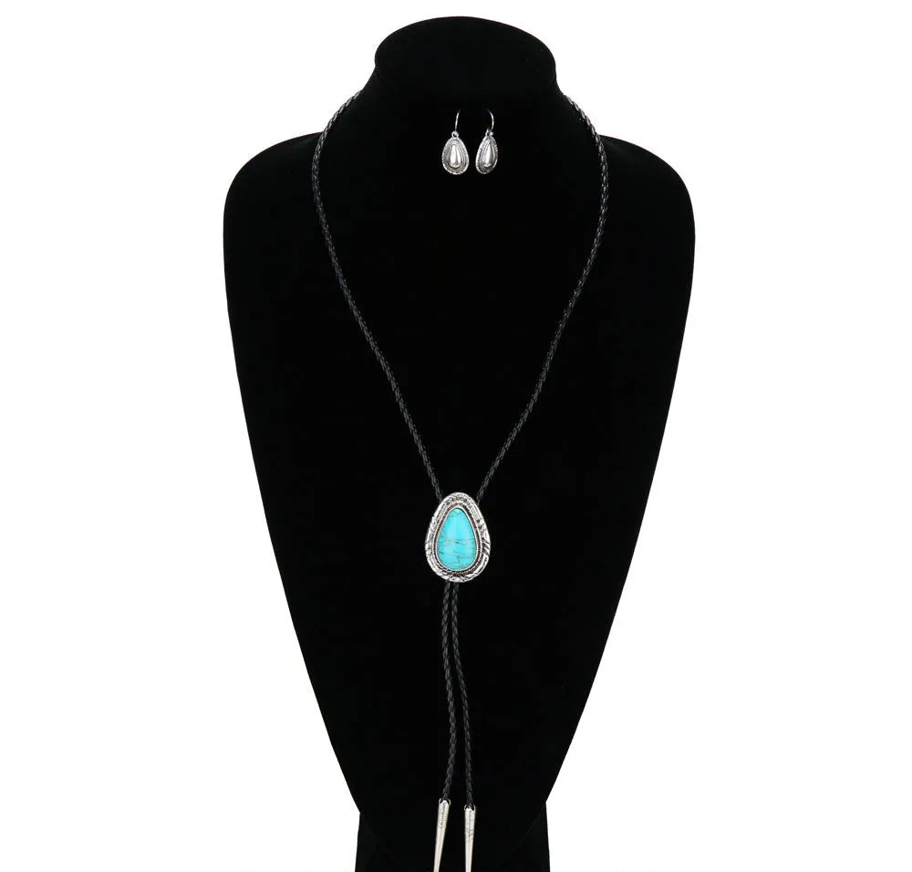Blaisdell Fashion Leather & Turquoise Teardrop Bolero Necklace