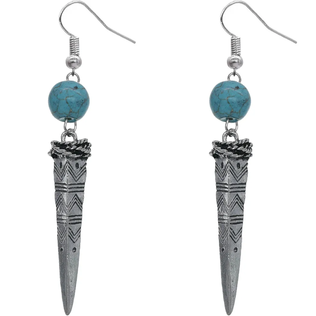Blue Bead Pointy Drop Earrings