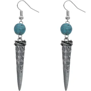 Blue Bead Pointy Drop Earrings