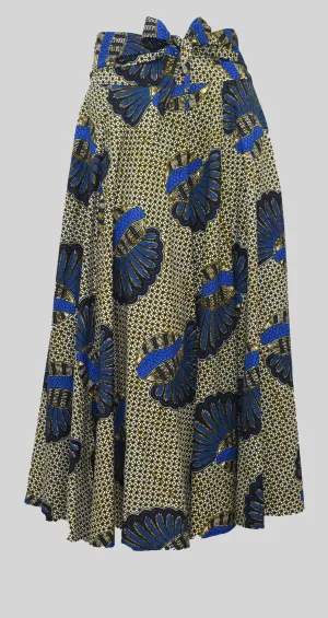 Blue Coral Floor Length Maxi Skirt On  Dutch Hollandaise Printed Fabric