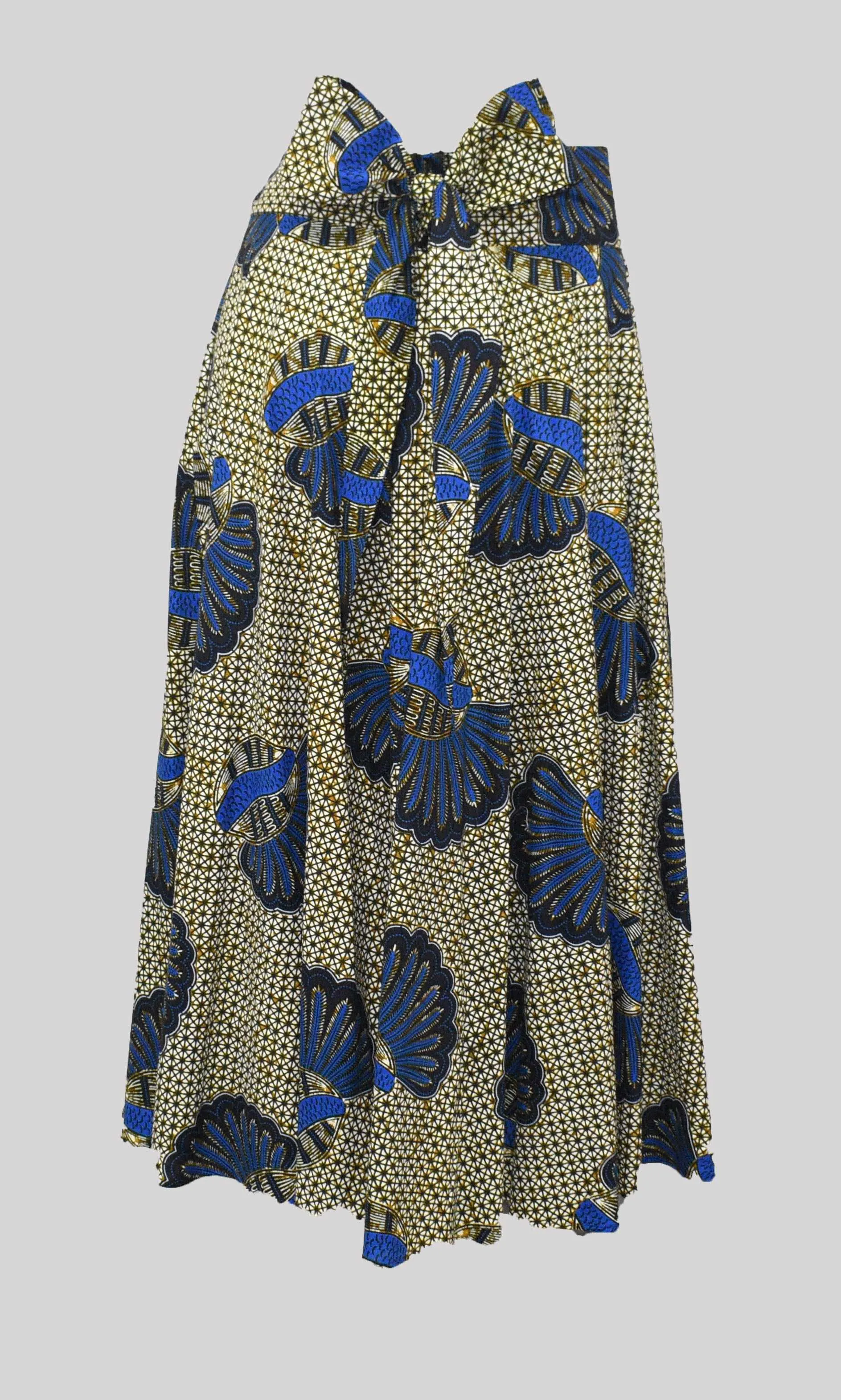 Blue Coral Floor Length Maxi Skirt On  Dutch Hollandaise Printed Fabric