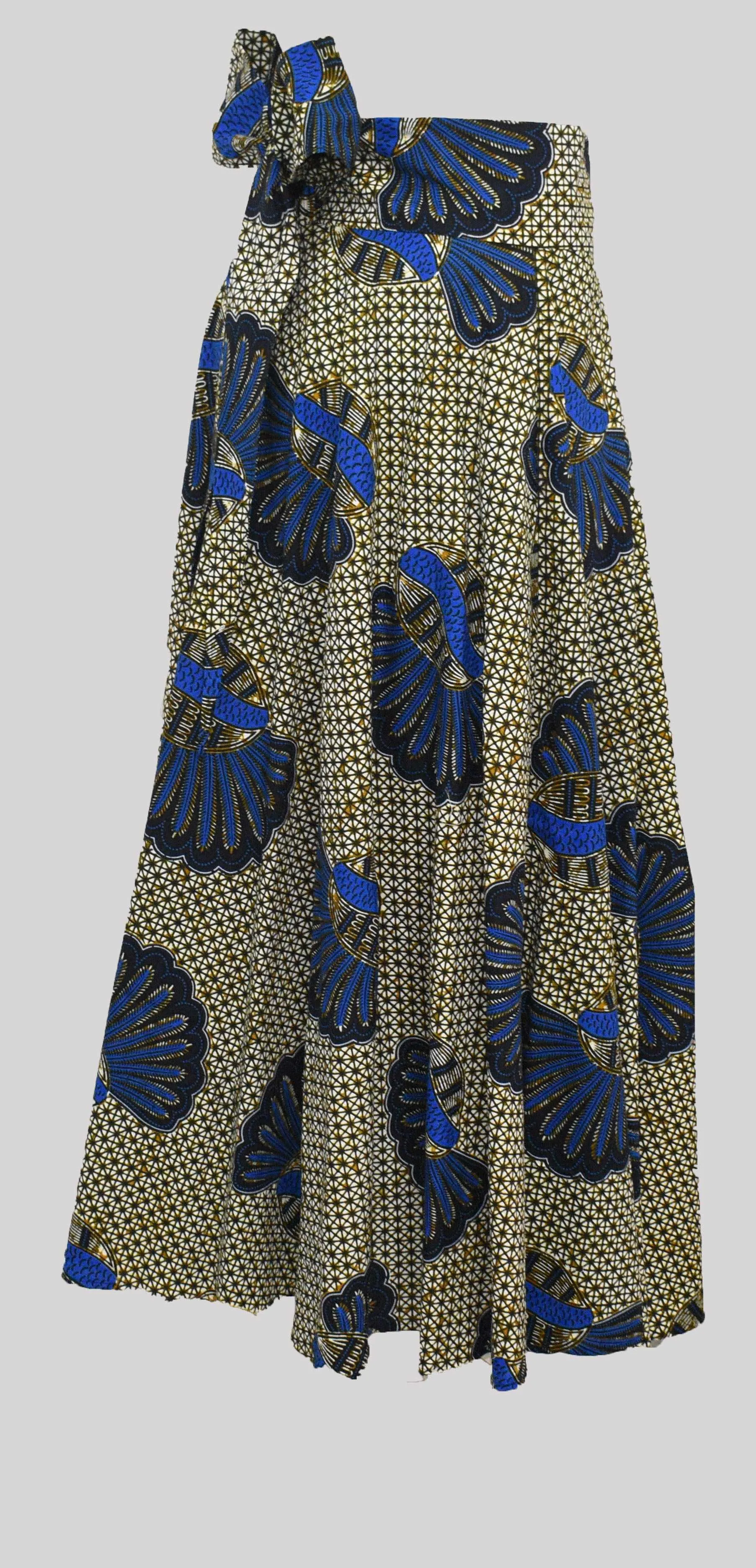Blue Coral Floor Length Maxi Skirt On  Dutch Hollandaise Printed Fabric