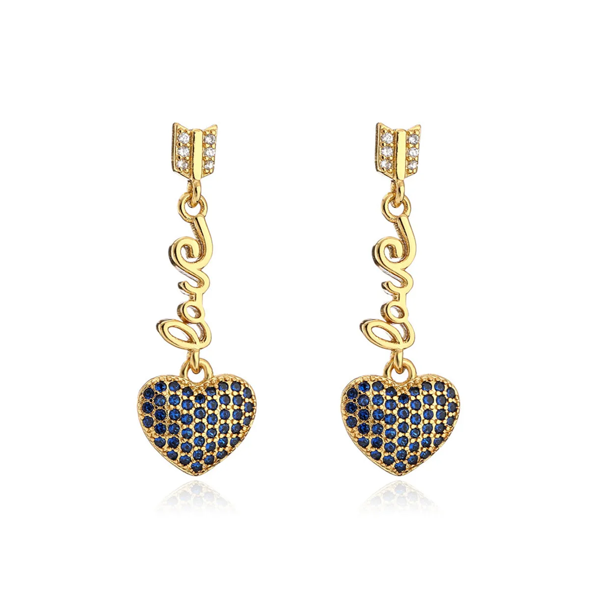 Blue Cubic Zirconia & 18K Gold-Plated 'LOVE' Heart Drop Earrings