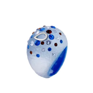 Blue Lucite Ring With Multi Color Crystals Size 7