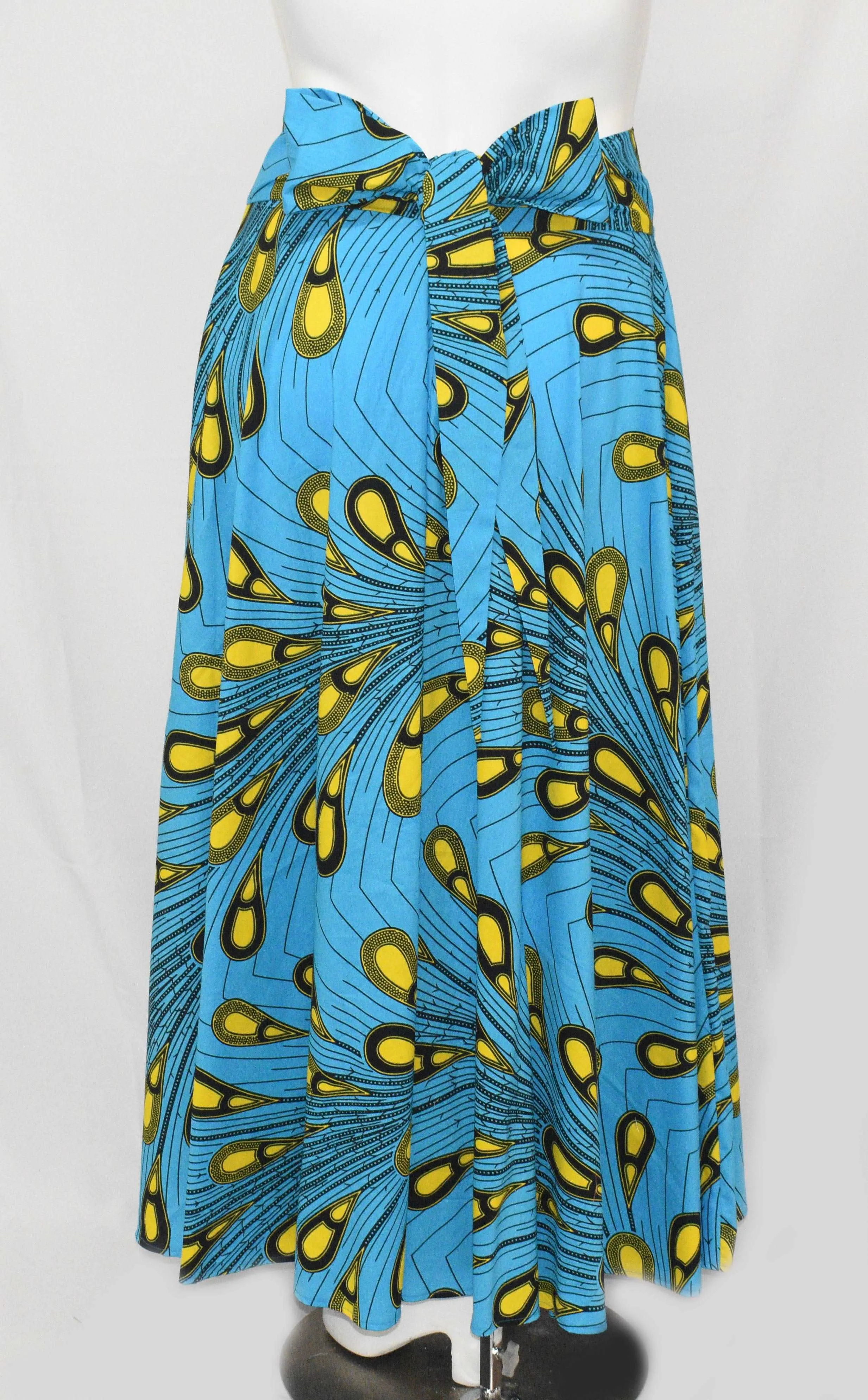 Blue Yellow Tear Drop Floor Length Maxi Skirt