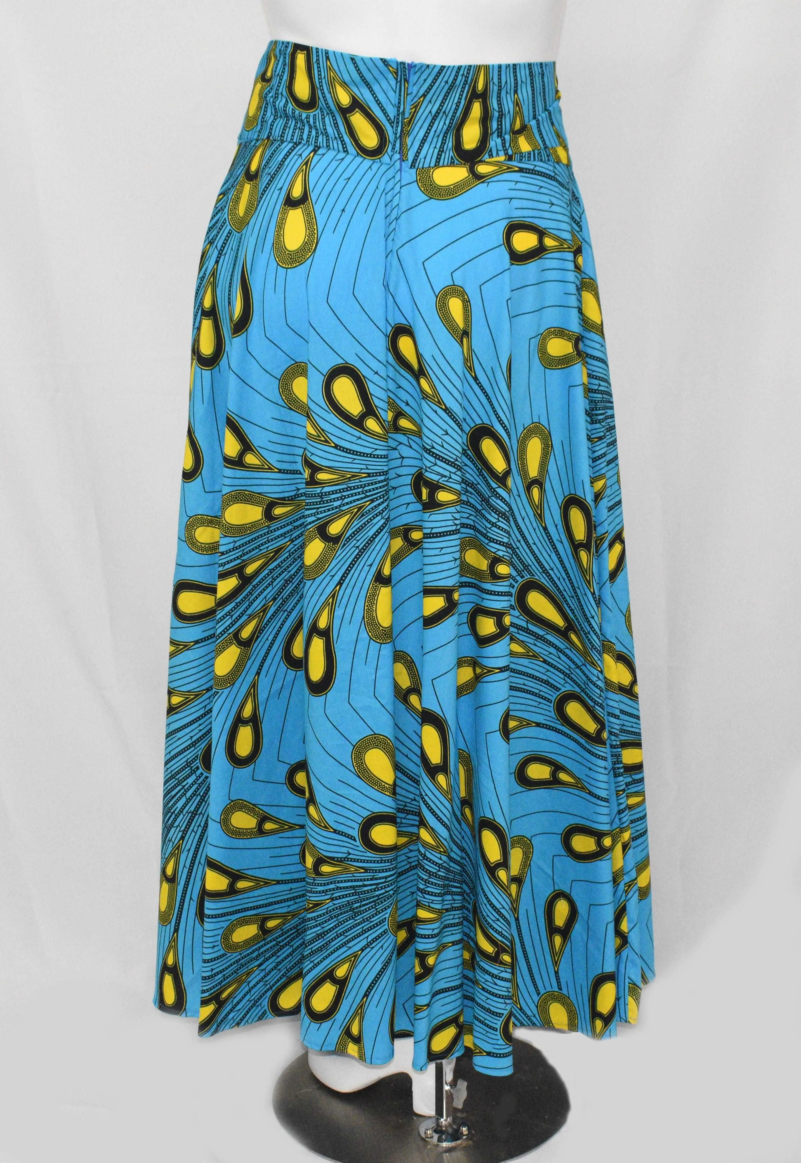 Blue Yellow Tear Drop Floor Length Maxi Skirt