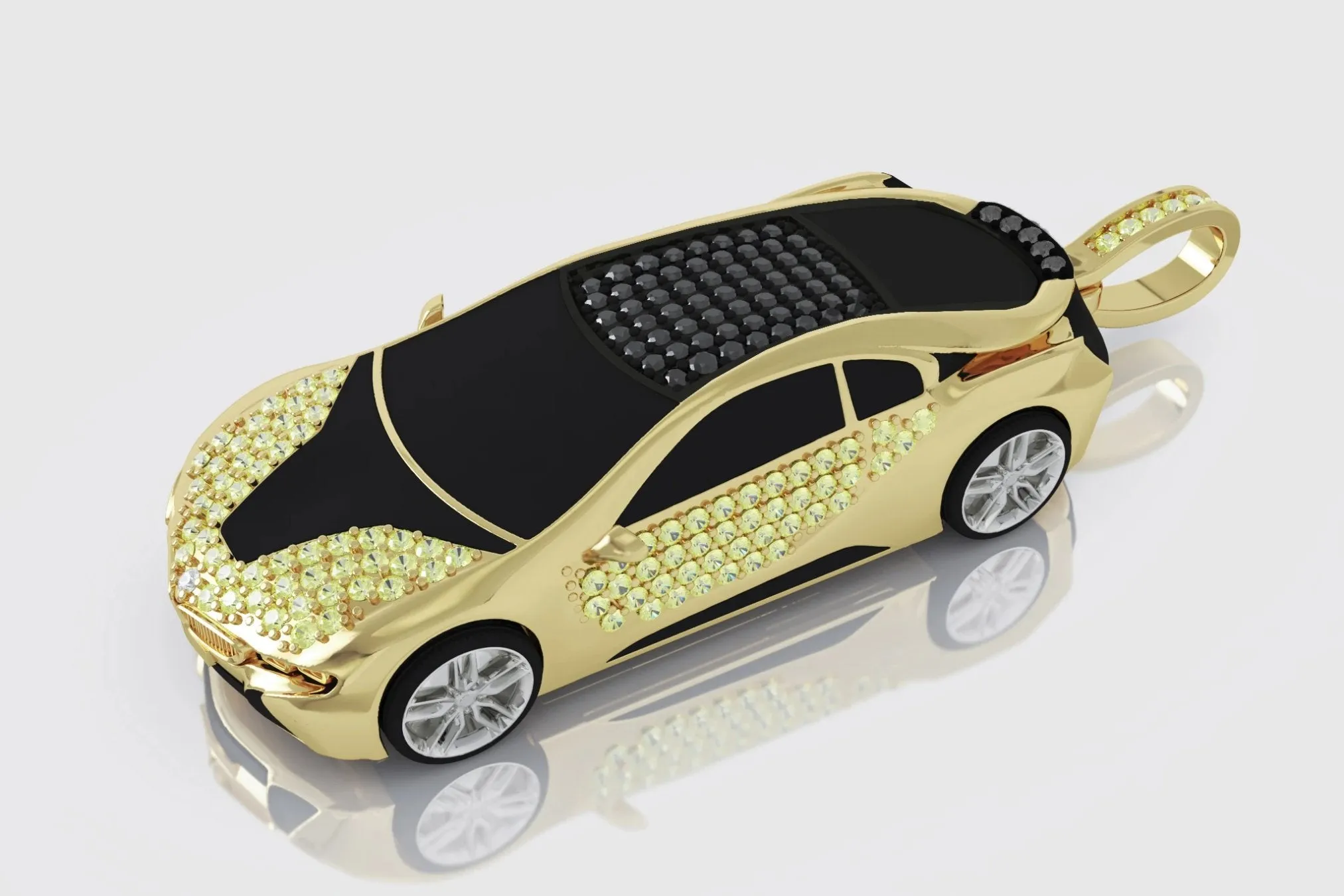 BMW i8 Yellow Gold and Diamond Pendant