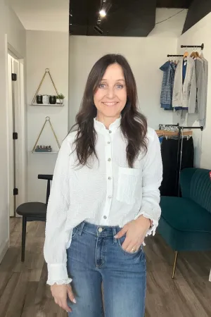 Breanna Ruffle Detail White Button Down
