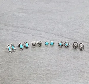 Bretton Fashion Concho & Turquoise Earring Set - 6 Pairs