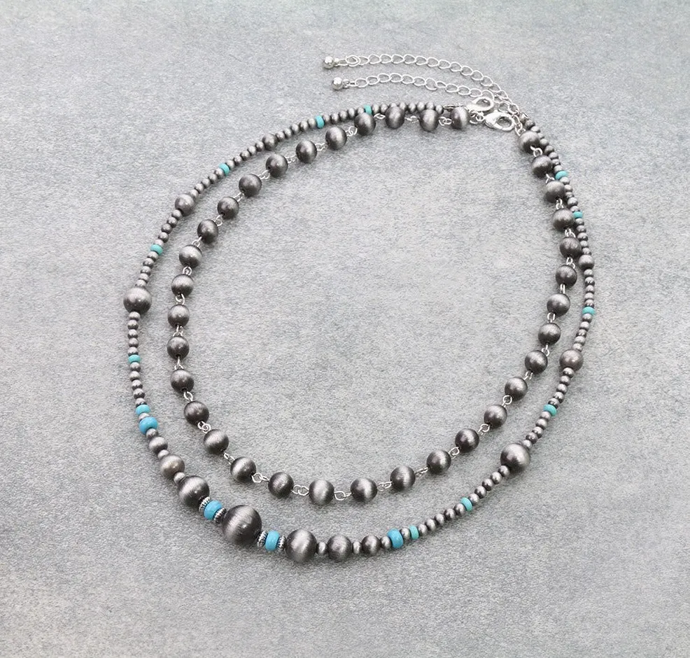 Brevard Rhinestone Navajo Chain & Bead Triple Strand Heart Necklace Set - Turquoise