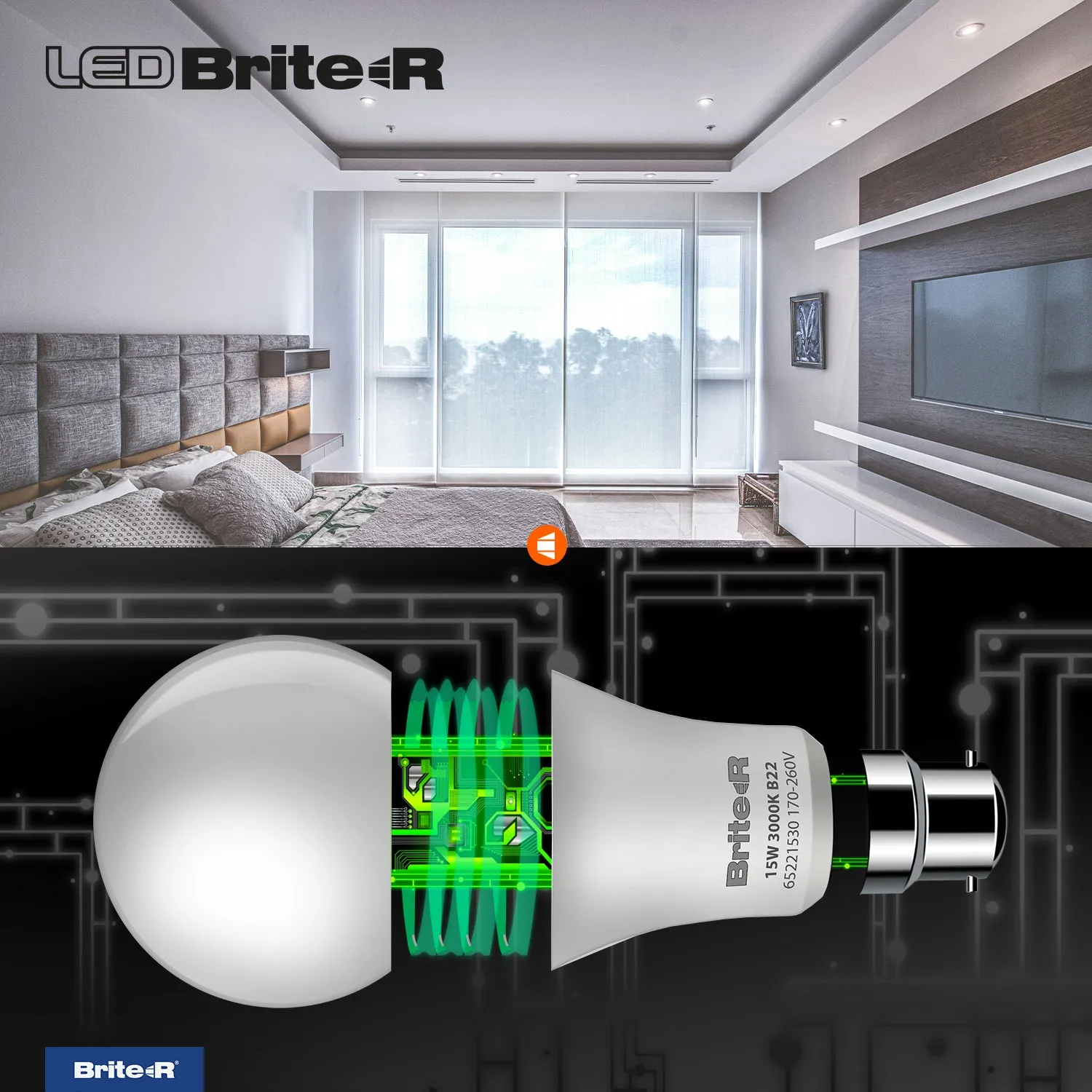 Brite-R 15W B22 BC GLS LED Bulb Warm White 3000K
