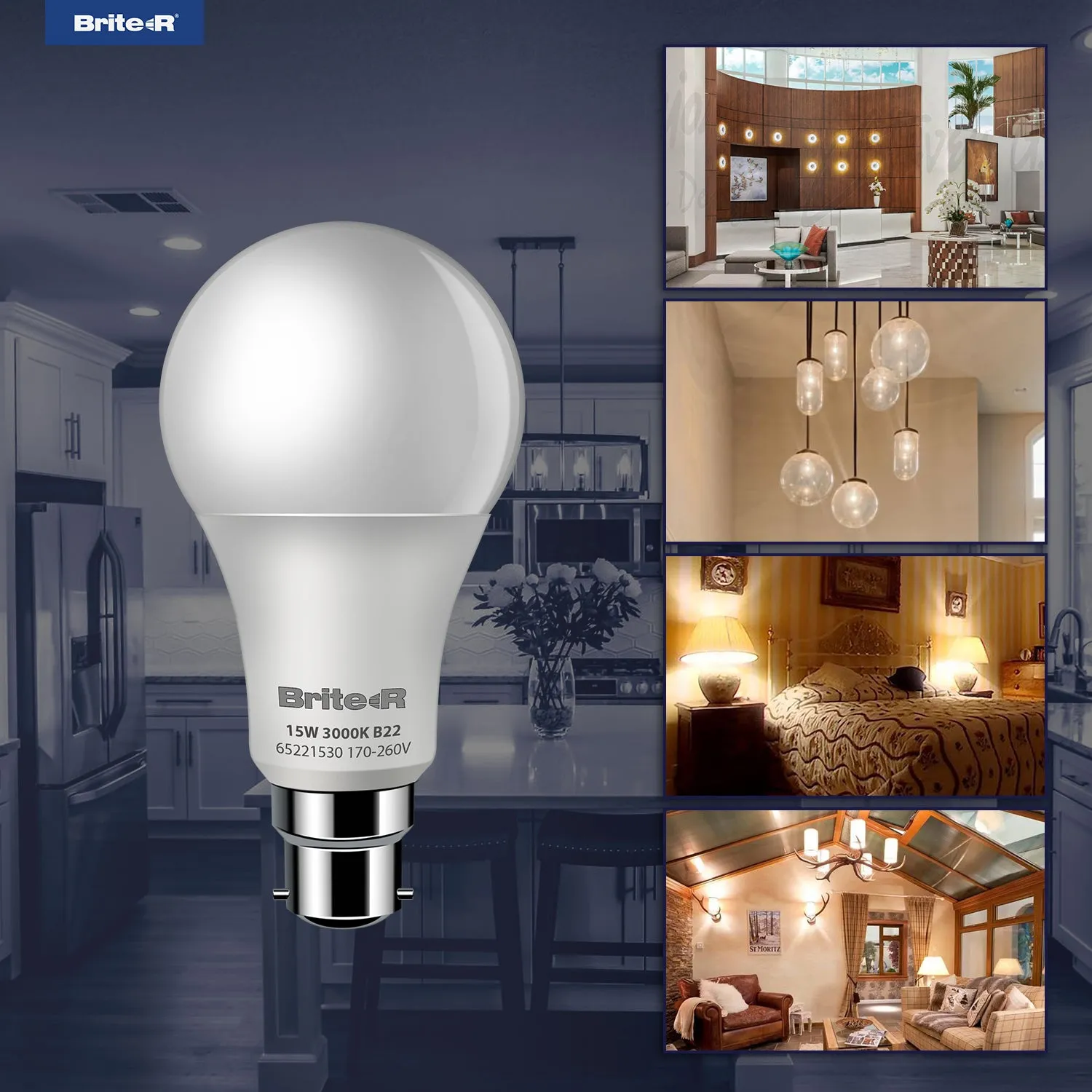 Brite-R 15W B22 BC GLS LED Bulb Warm White 3000K