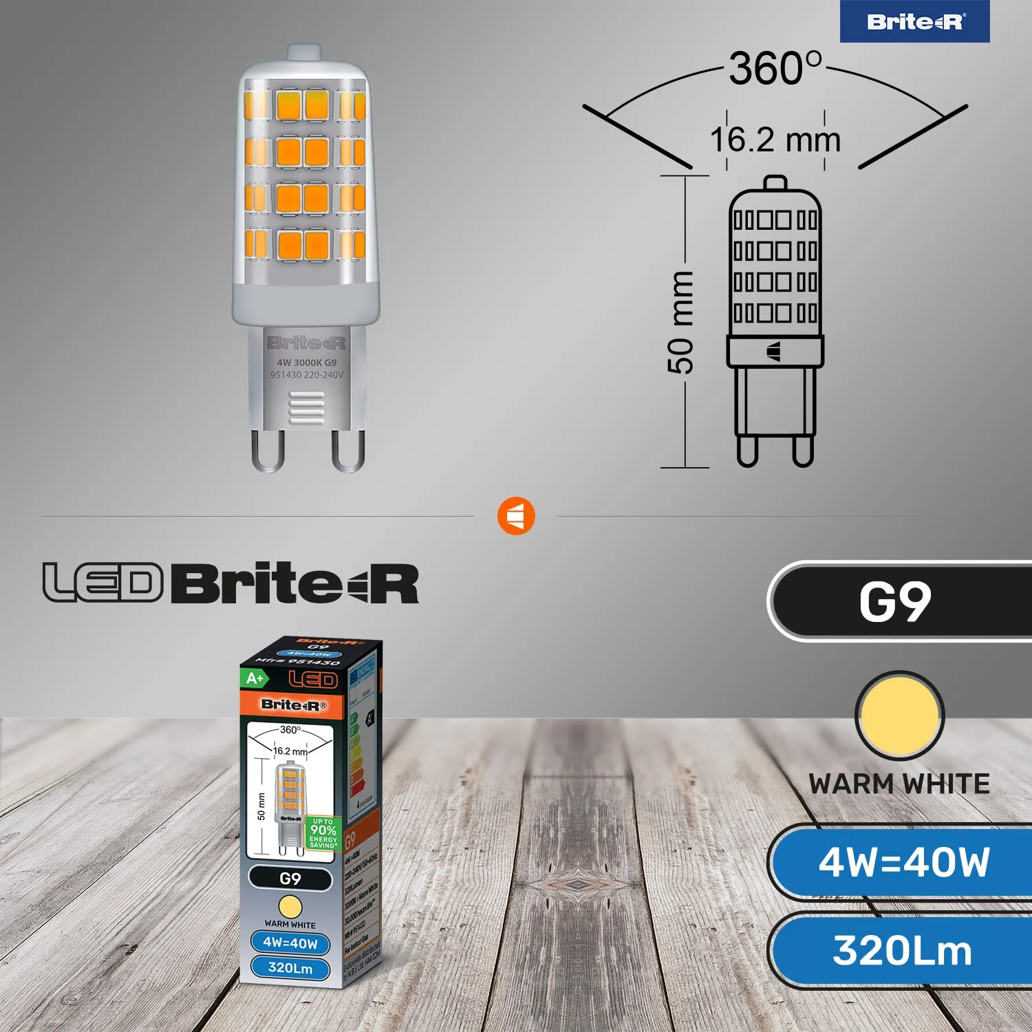 Brite-R 4W G9 LED Bulb Warm White 3000K