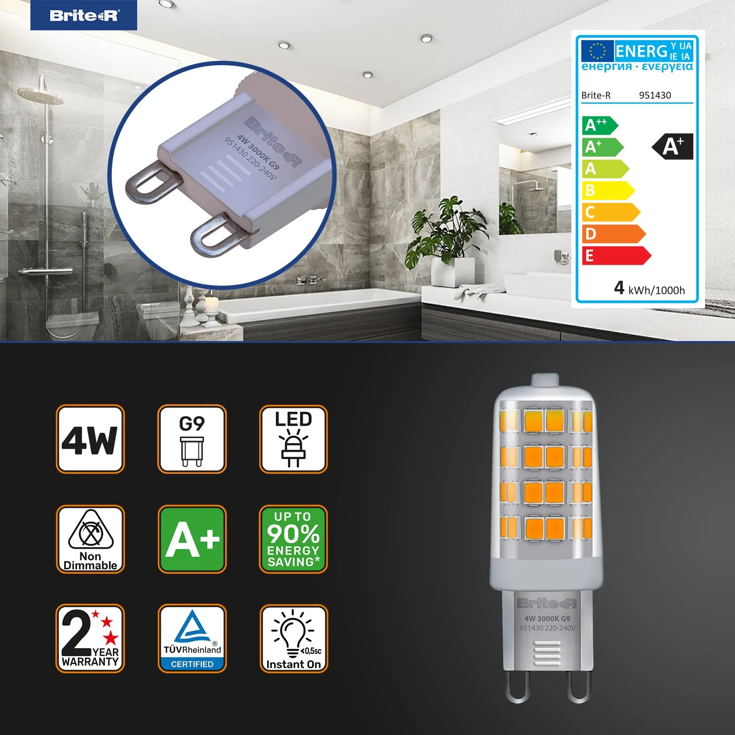 Brite-R 4W G9 LED Bulb Warm White 3000K