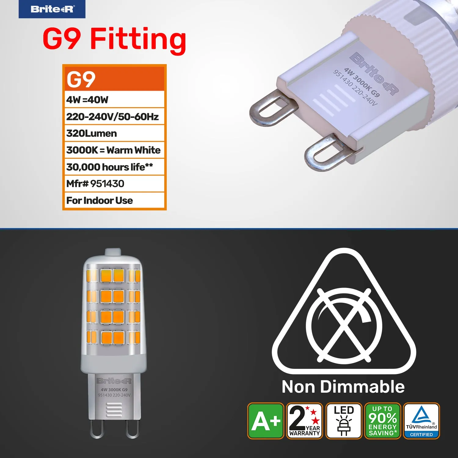 Brite-R 4W G9 LED Bulb Warm White 3000K