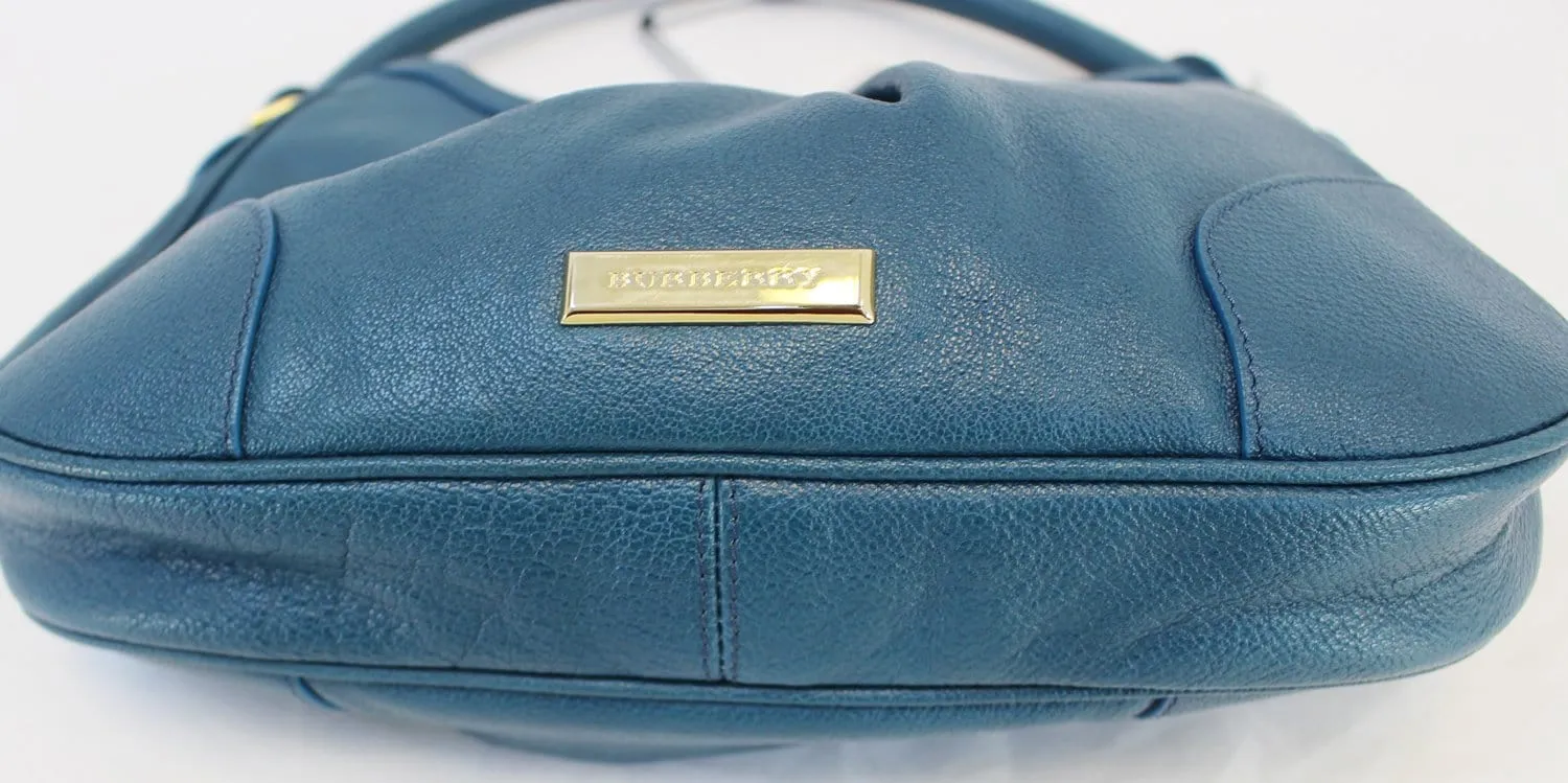 BURBERRY Hernville Leather Teal Small Hobo Bag - Sale