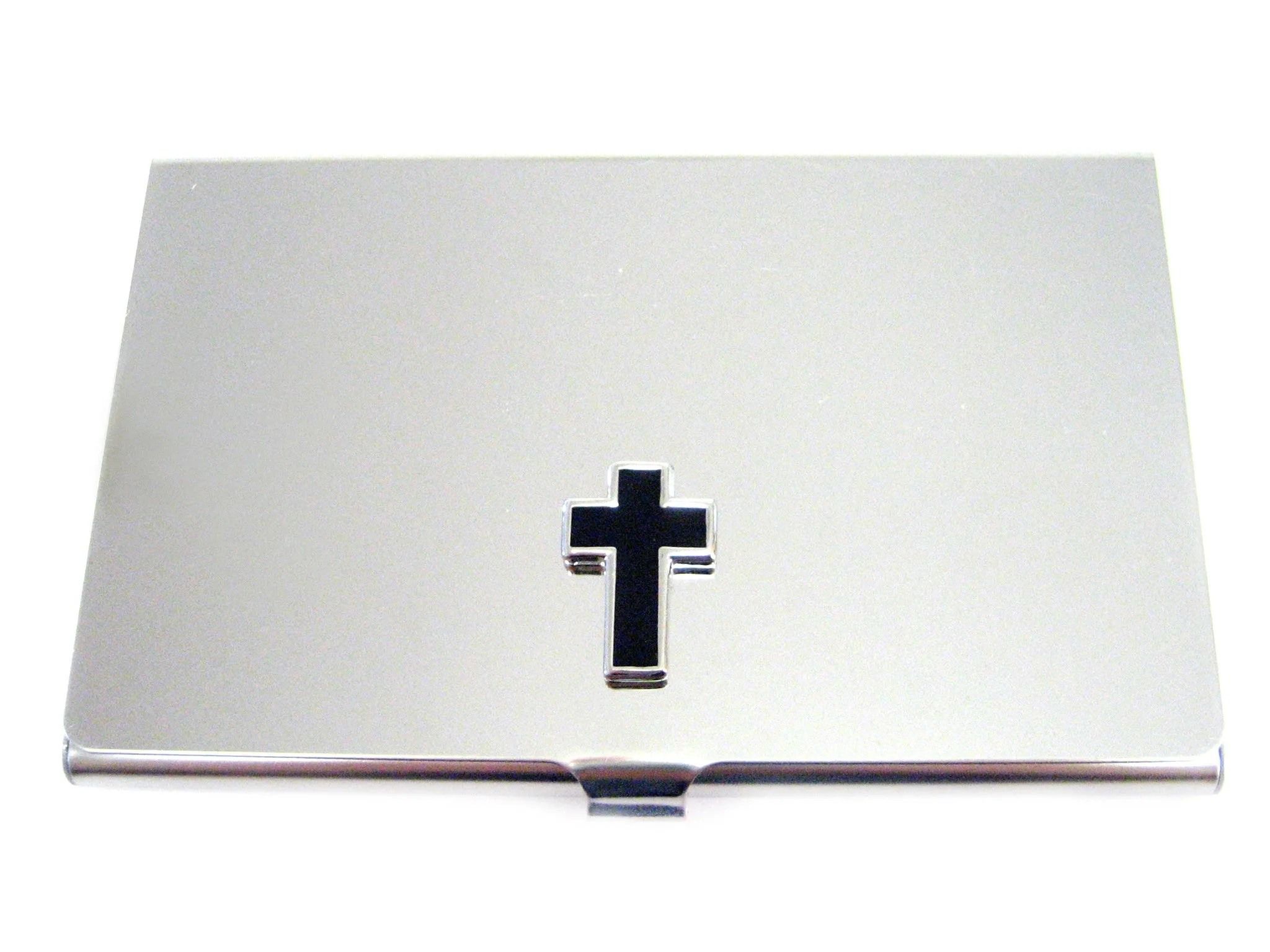 Business Card Holder with Religious Black Cross Pendant