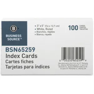 Business Source Ruled White Index Cards