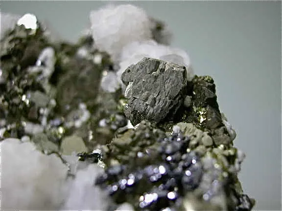 Calcite on Pyrite, Trepca Complex, near Mitrovica, Kosovska Municipality, Kosovo, Mined 2014, Small Cabinet 5.2 x 6.5 x 8.3 cm, $200. Online 4/6/15.