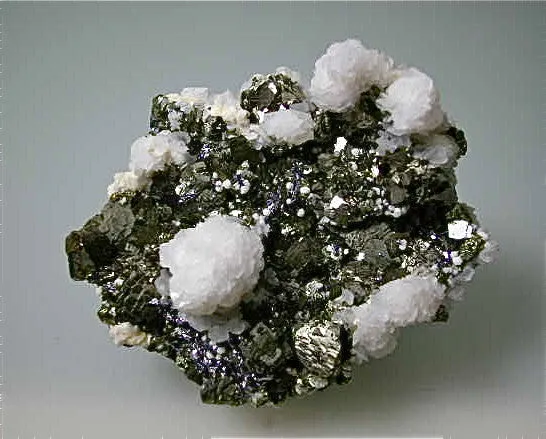 Calcite on Pyrite, Trepca Complex, near Mitrovica, Kosovska Municipality, Kosovo, Mined 2014, Small Cabinet 5.2 x 6.5 x 8.3 cm, $200. Online 4/6/15.