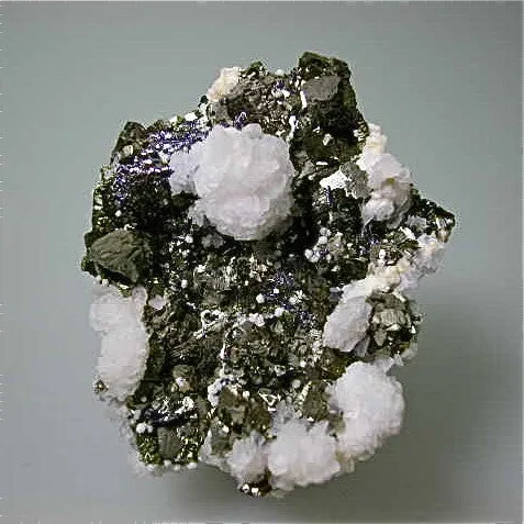 Calcite on Pyrite, Trepca Complex, near Mitrovica, Kosovska Municipality, Kosovo, Mined 2014, Small Cabinet 5.2 x 6.5 x 8.3 cm, $200. Online 4/6/15.