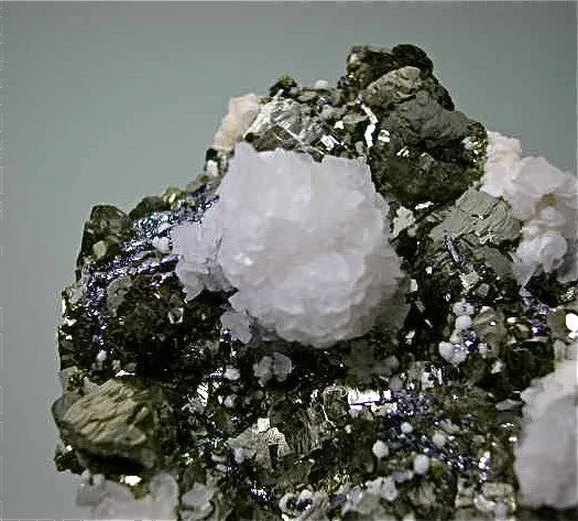 Calcite on Pyrite, Trepca Complex, near Mitrovica, Kosovska Municipality, Kosovo, Mined 2014, Small Cabinet 5.2 x 6.5 x 8.3 cm, $200. Online 4/6/15.
