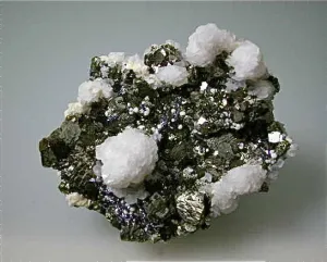 Calcite on Pyrite, Trepca Complex, near Mitrovica, Kosovska Municipality, Kosovo, Mined 2014, Small Cabinet 5.2 x 6.5 x 8.3 cm, $200. Online 4/6/15.
