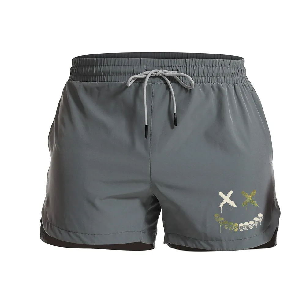 Camo Skull Smiley Graphic Shorts