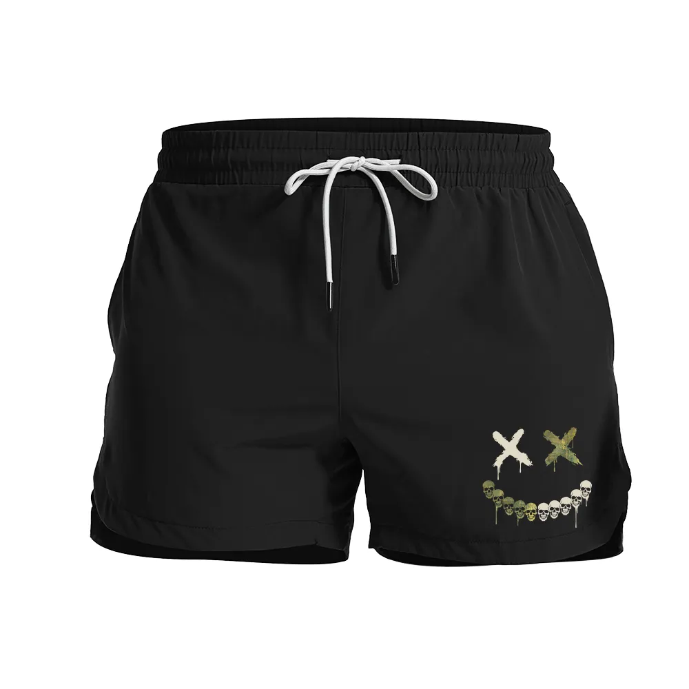 Camo Skull Smiley Graphic Shorts