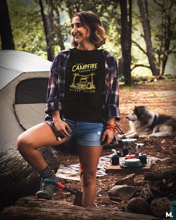 Campfire makes us a storyteller printed t shirts