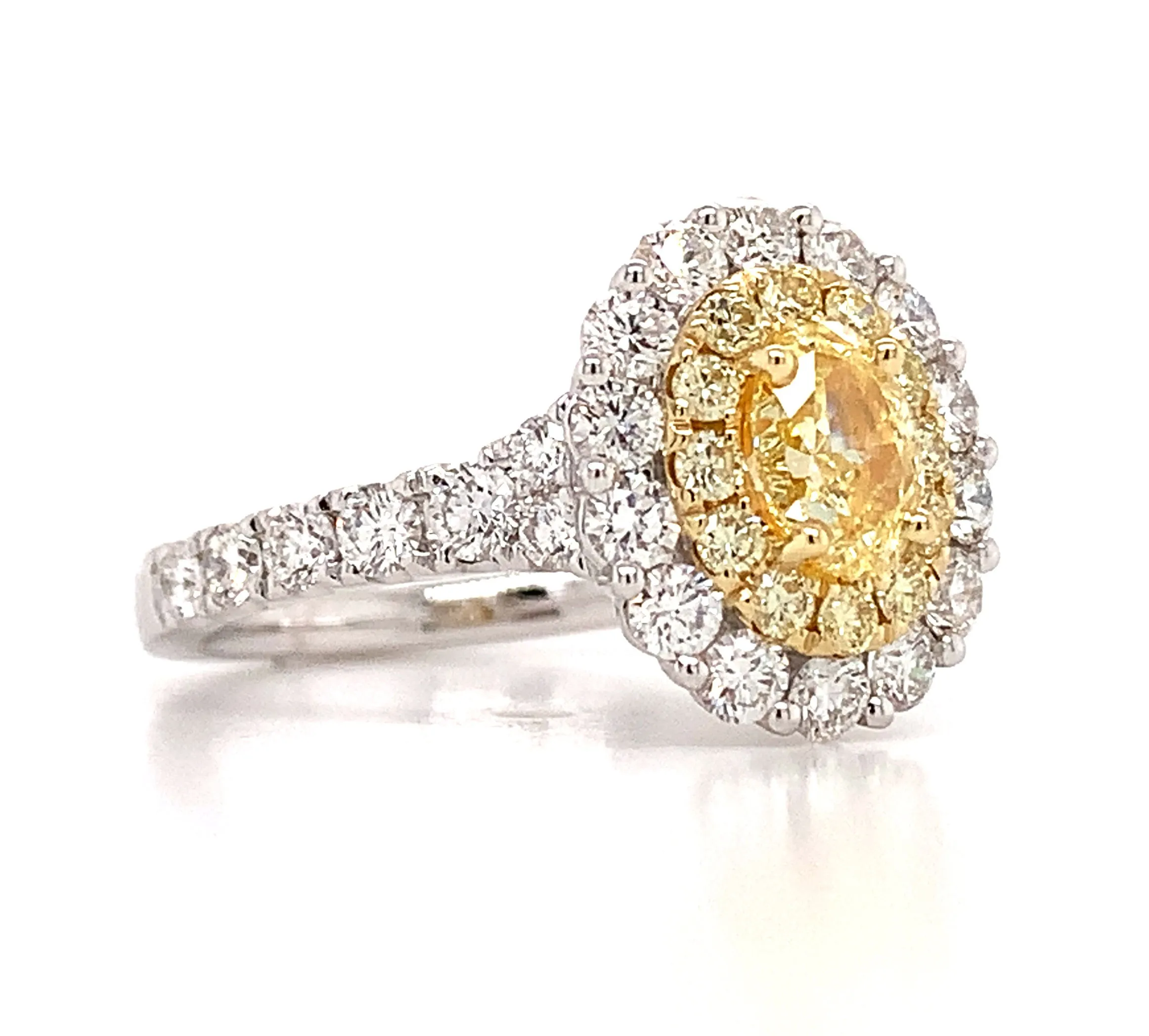 Canary Fancy Vivid Yellow Oval Cut 1.74ct t.w. Halo Ring