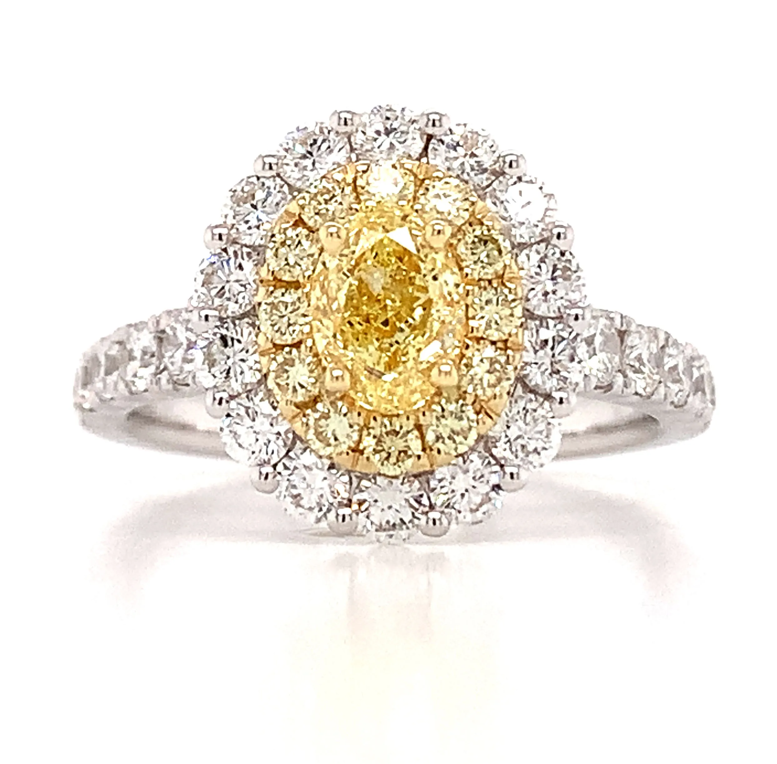 Canary Fancy Vivid Yellow Oval Cut 1.74ct t.w. Halo Ring