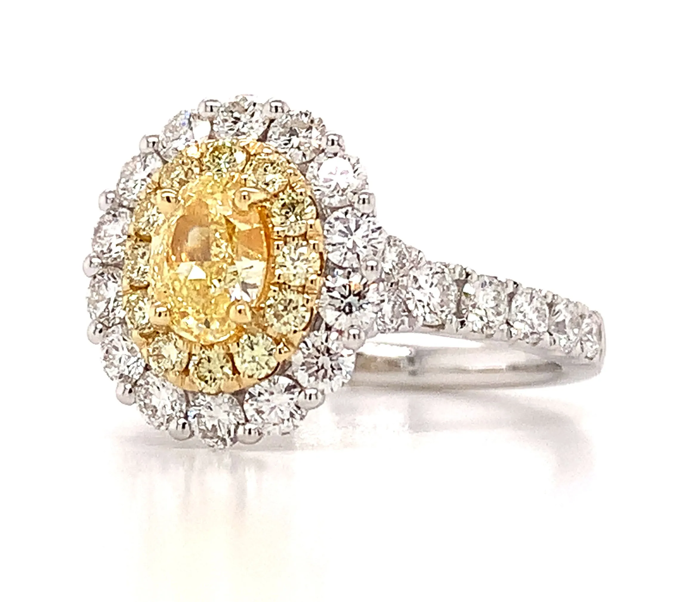 Canary Fancy Vivid Yellow Oval Cut 1.74ct t.w. Halo Ring