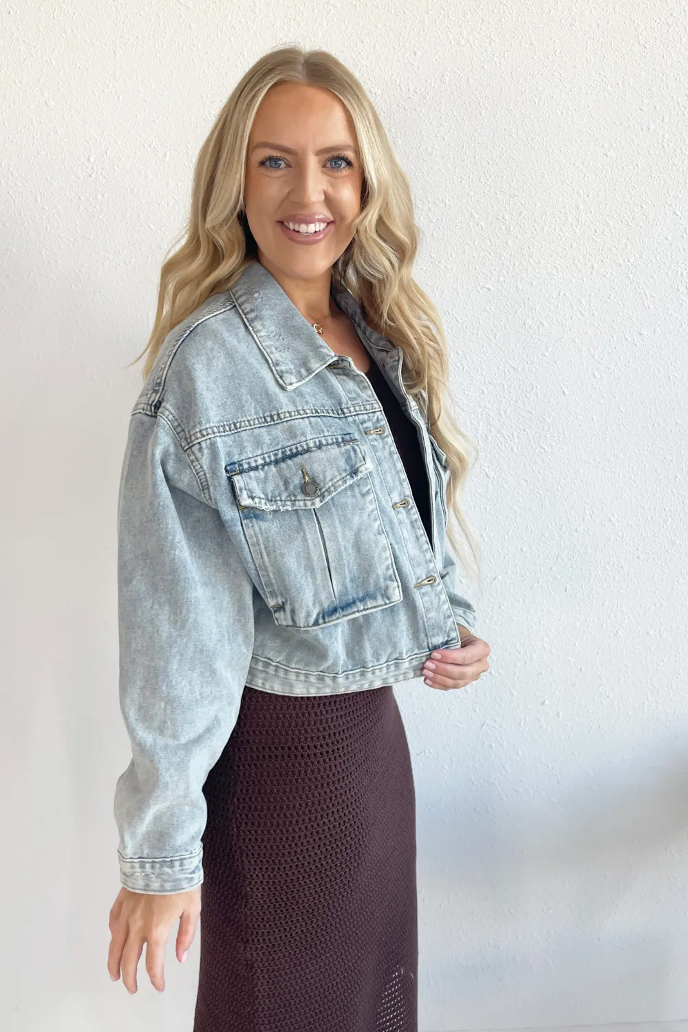 Cargo Pocket Denim Cropped Jacket
