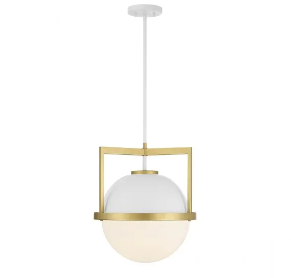 CARLYSLE 1-LIGHT PENDANT, WHITE  W/ WARM BRASS ACCENTS
