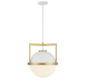 CARLYSLE 1-LIGHT PENDANT, WHITE  W/ WARM BRASS ACCENTS
