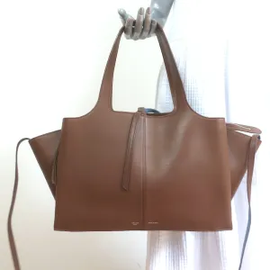 Celine Tri-Fold Medium Shoulder Bag Bi-Color Brown Leather & Blue Suede