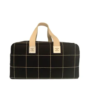 Chanel Black Square Stitch Boston Bag