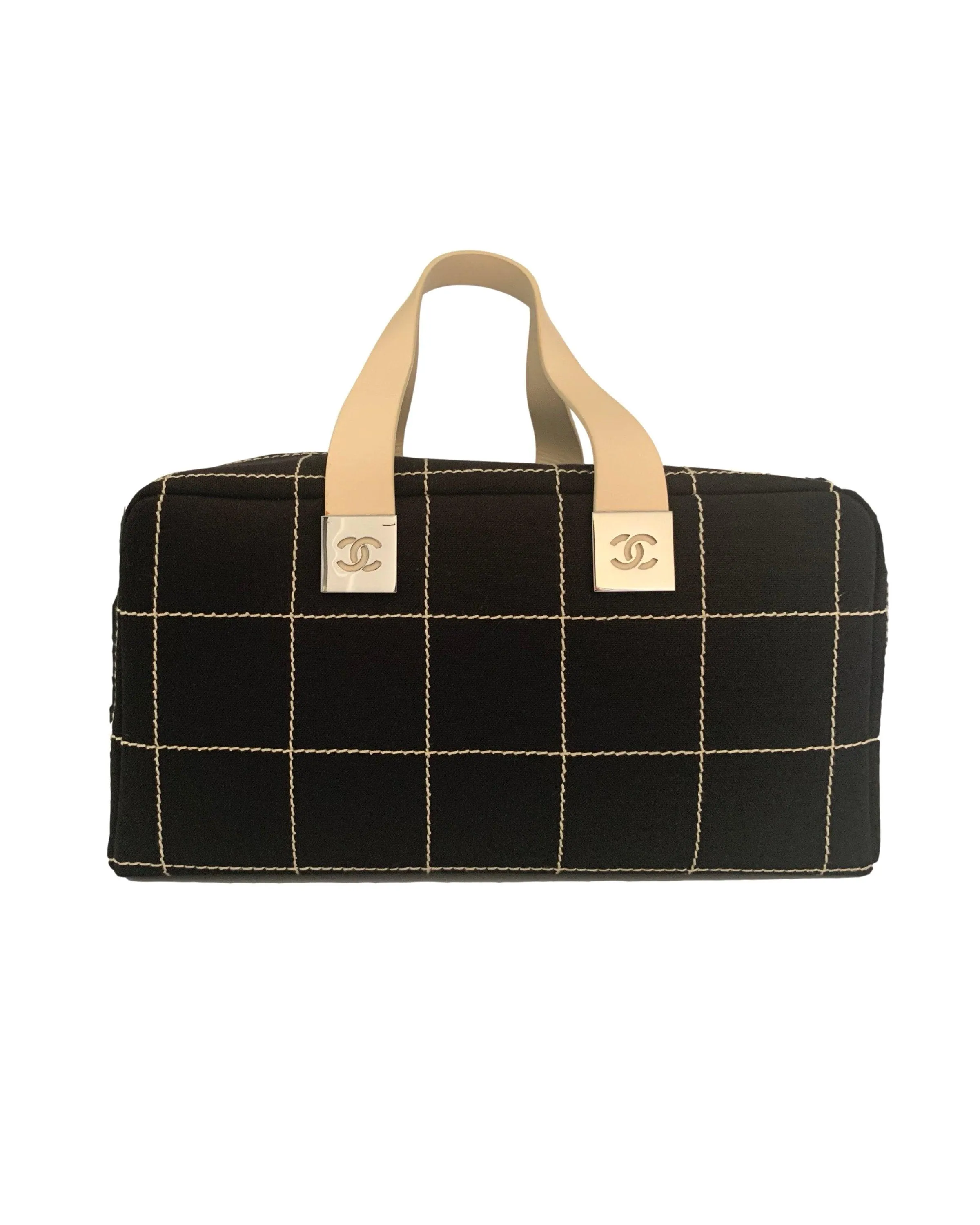 Chanel Black Square Stitch Boston Bag