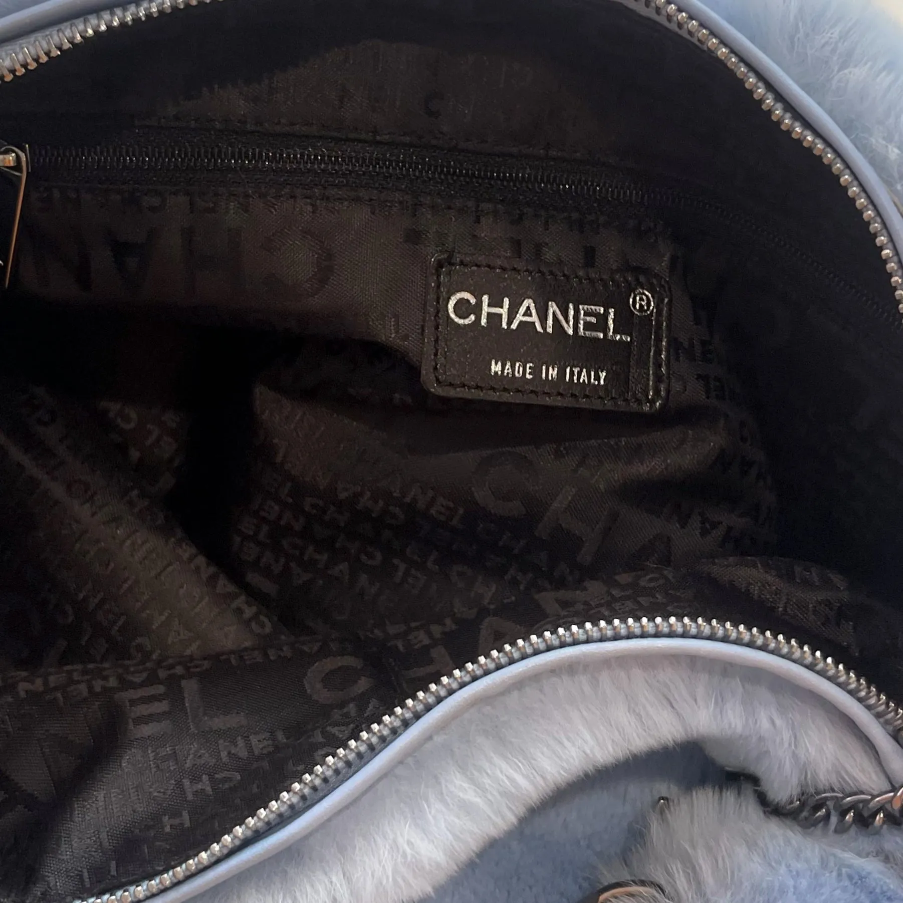Chanel Blue Fur Chain Bag