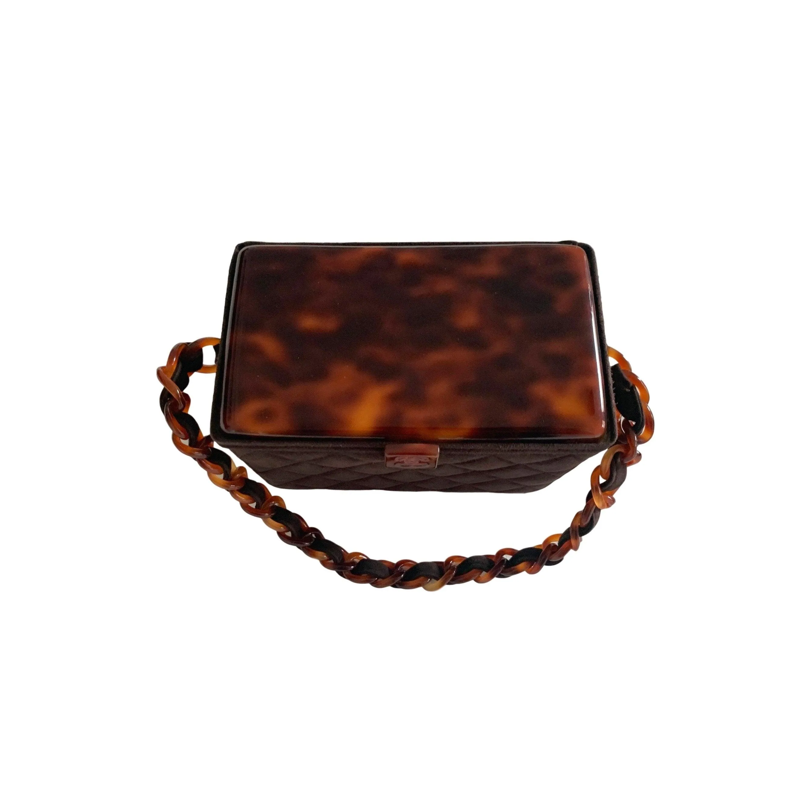 Chanel Brown Tortoise Suede Box Bag