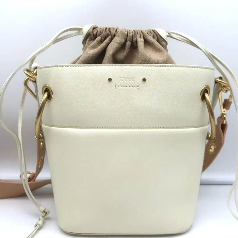 Chloe Roy Bucket Bag Cream Leather Small Crossbody Shoulder Bag